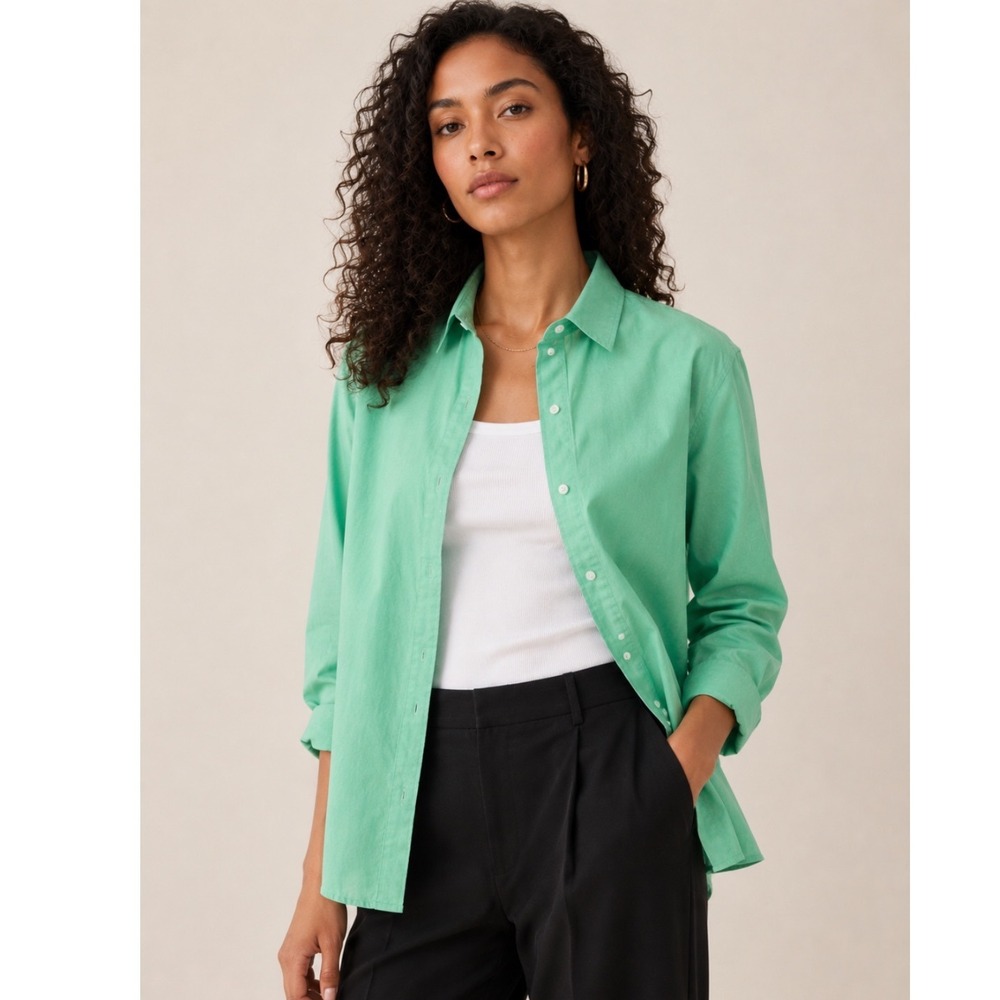NWT‎ Everlane Button Down Shirt Women 0 Striped Oversized Cotton Poplin Green